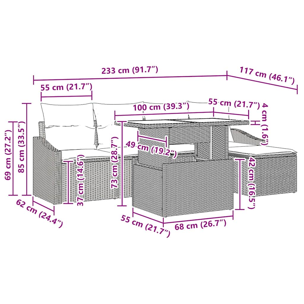 Garden Sofa Set with Cushion 6 pcs Black