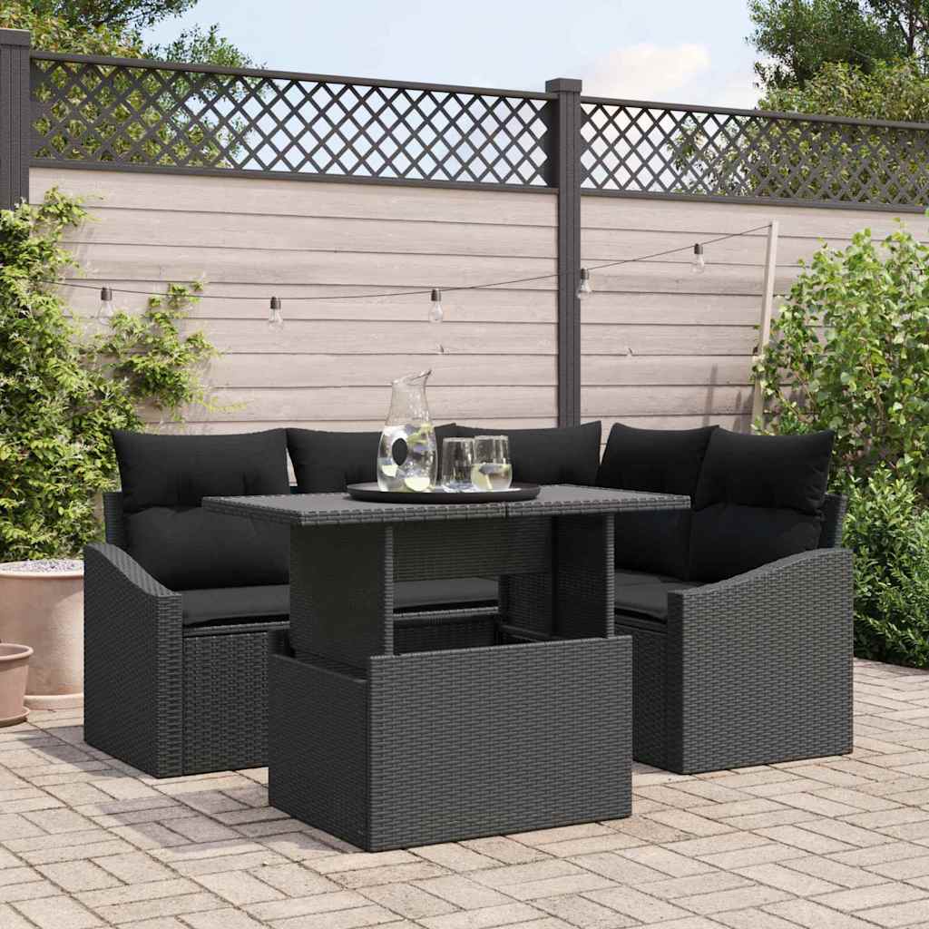 Garden Sofa Set with Cushion 5 pcs Black 100 x 55 x 73 cm
