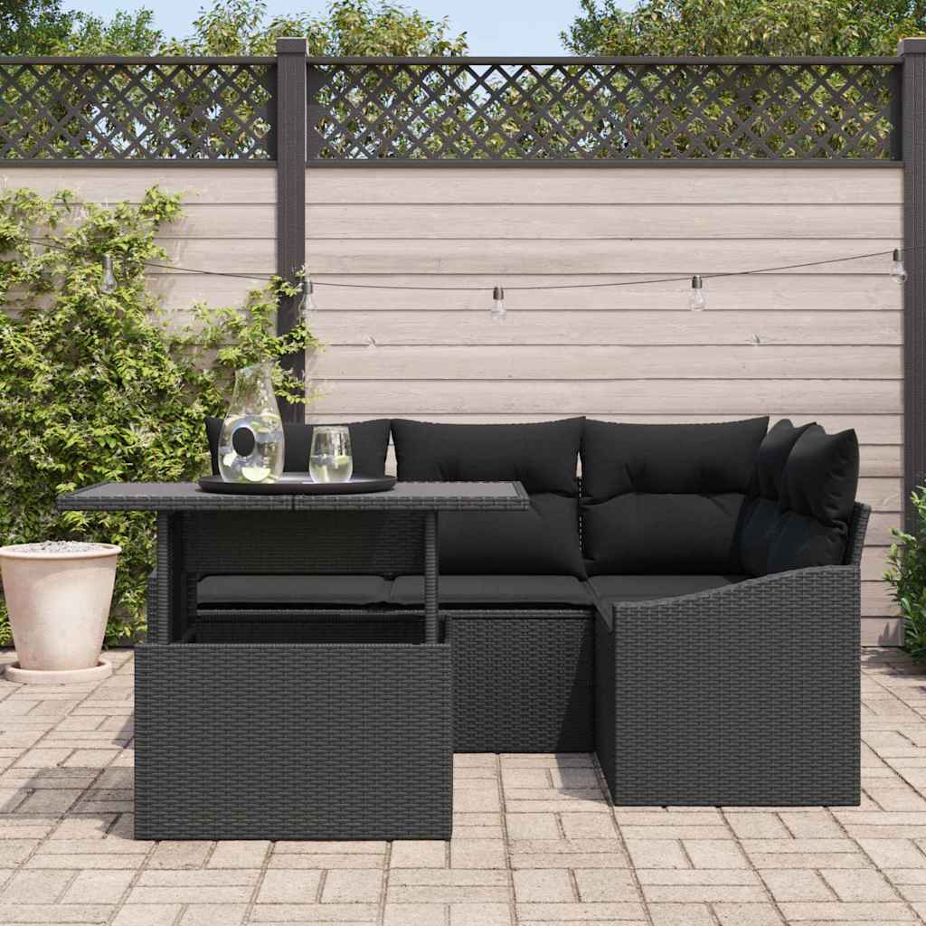 Garden Sofa Set with Cushion 5 pcs Black 100 x 55 x 73 cm