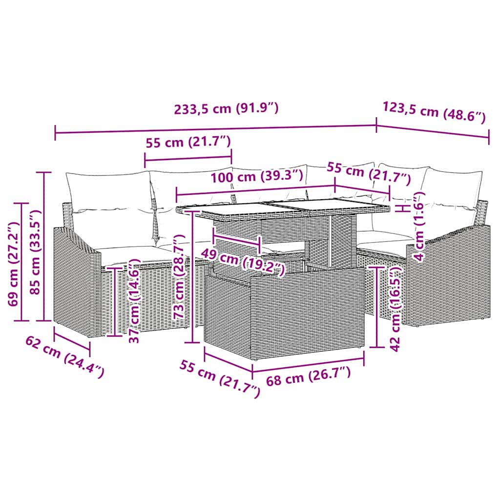 Garden Sofa Set with Cushion 6 pcs Grey 100 x 55 x 73 cm