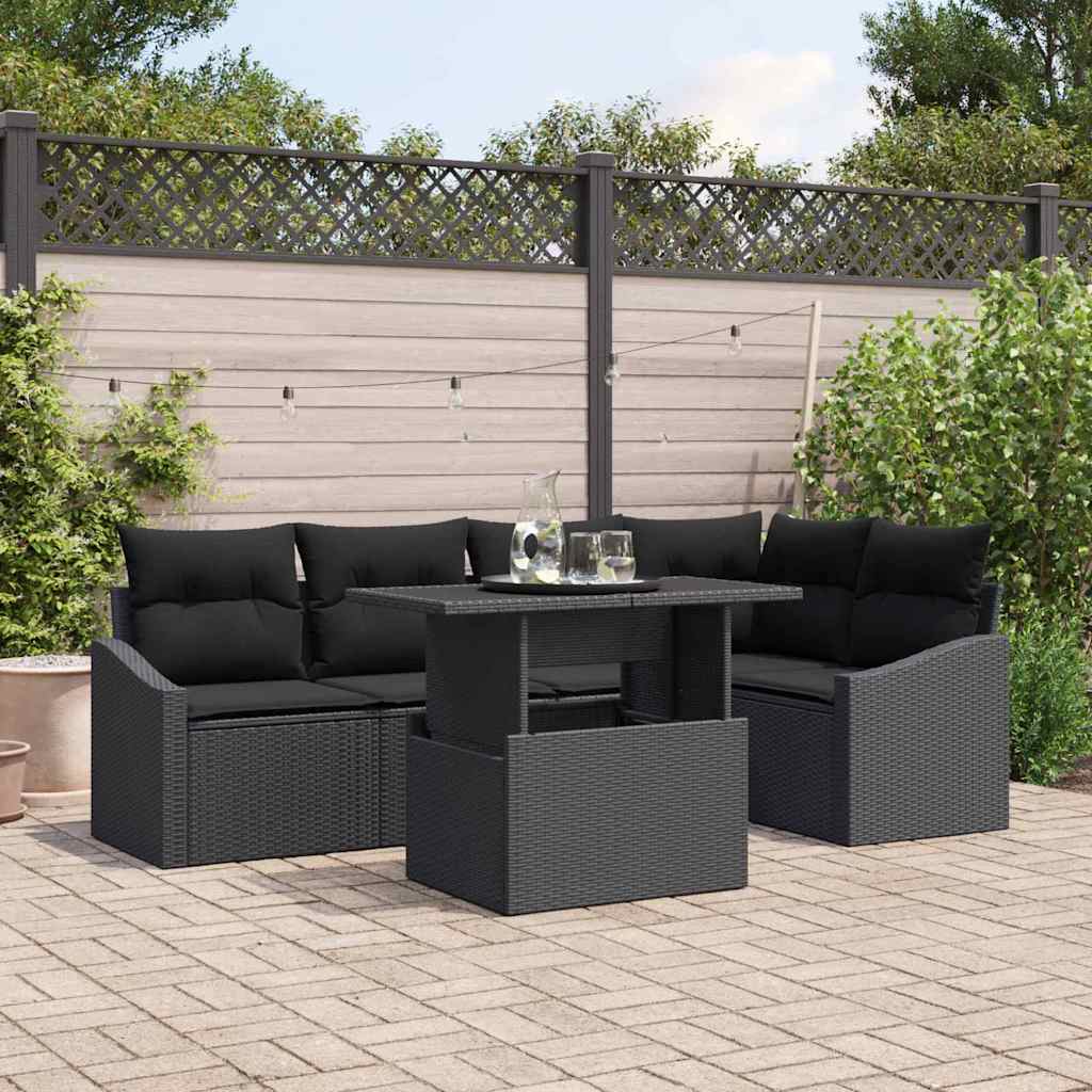Garden Sofa Set with Cushion 6 pcs Black 100 x 55 x 73 cm