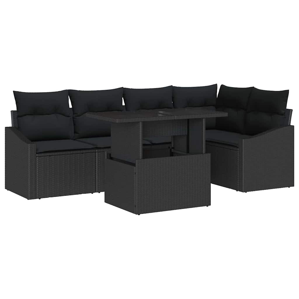 Garden Sofa Set with Cushion 6 pcs Black 100 x 55 x 73 cm
