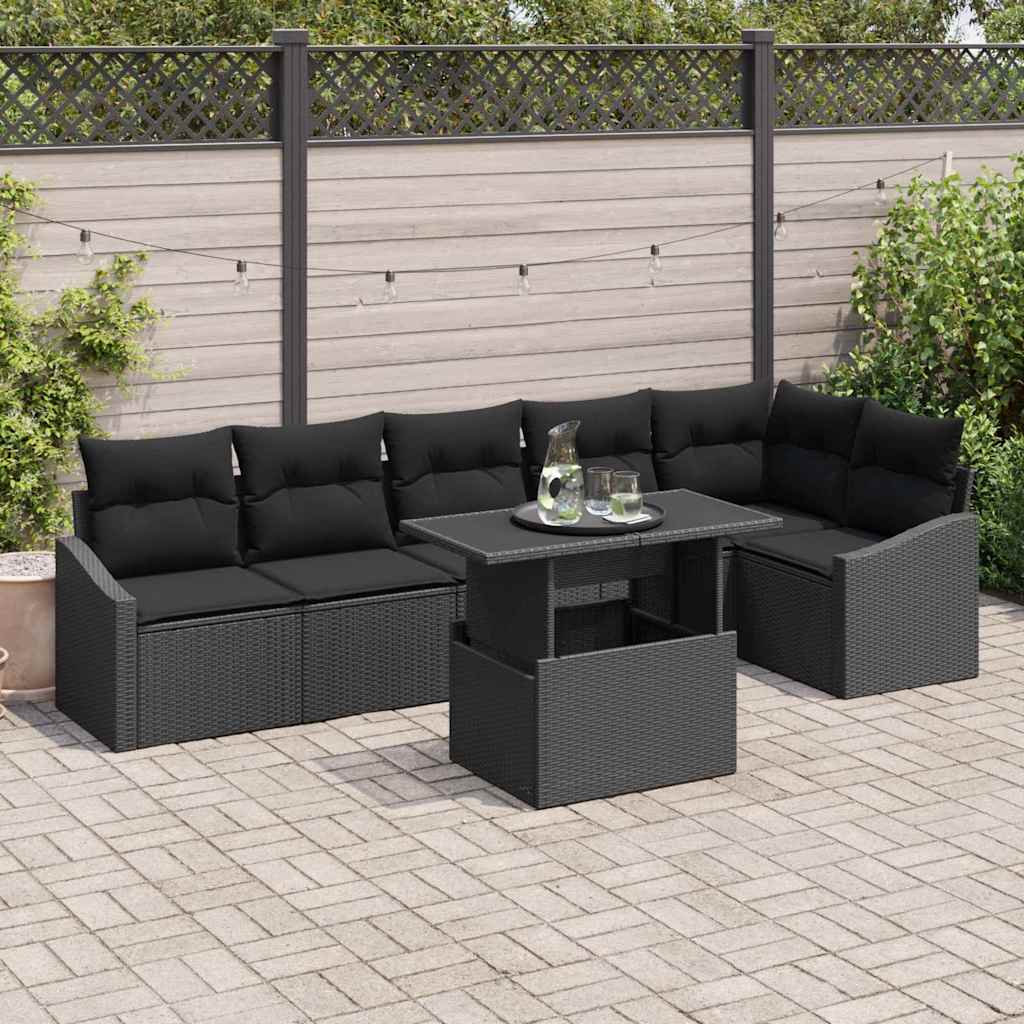 Garden Sofa Set with Cushion 7 pcs Black 100 x 55 x 73 cm