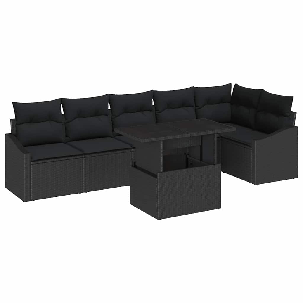 Garden Sofa Set with Cushion 7 pcs Black 100 x 55 x 73 cm