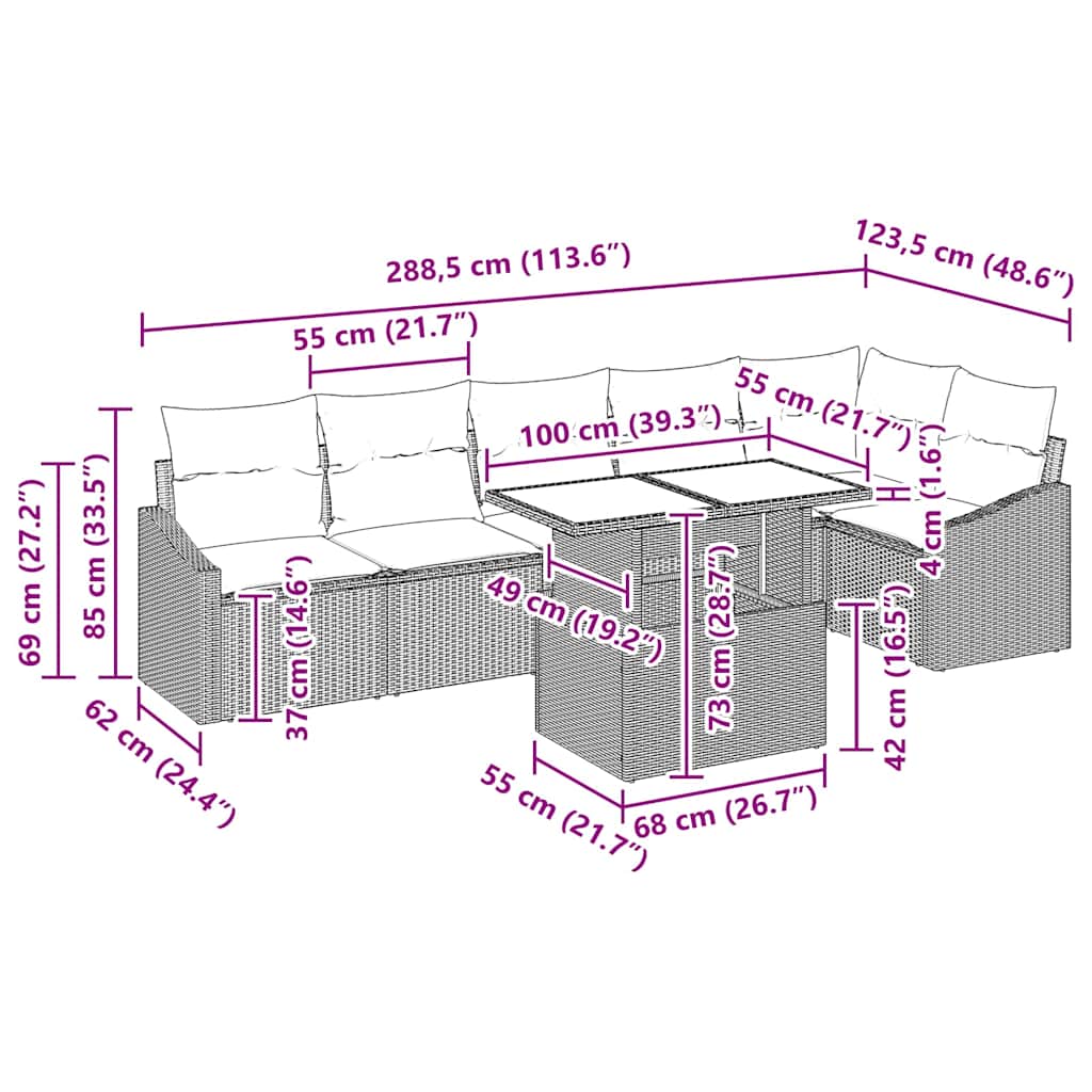Garden Sofa Set with Cushion 7 pcs Black 100 x 55 x 73 cm