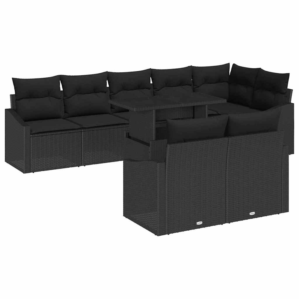 Garden Sofa Set with Cushion 9 pcs Black