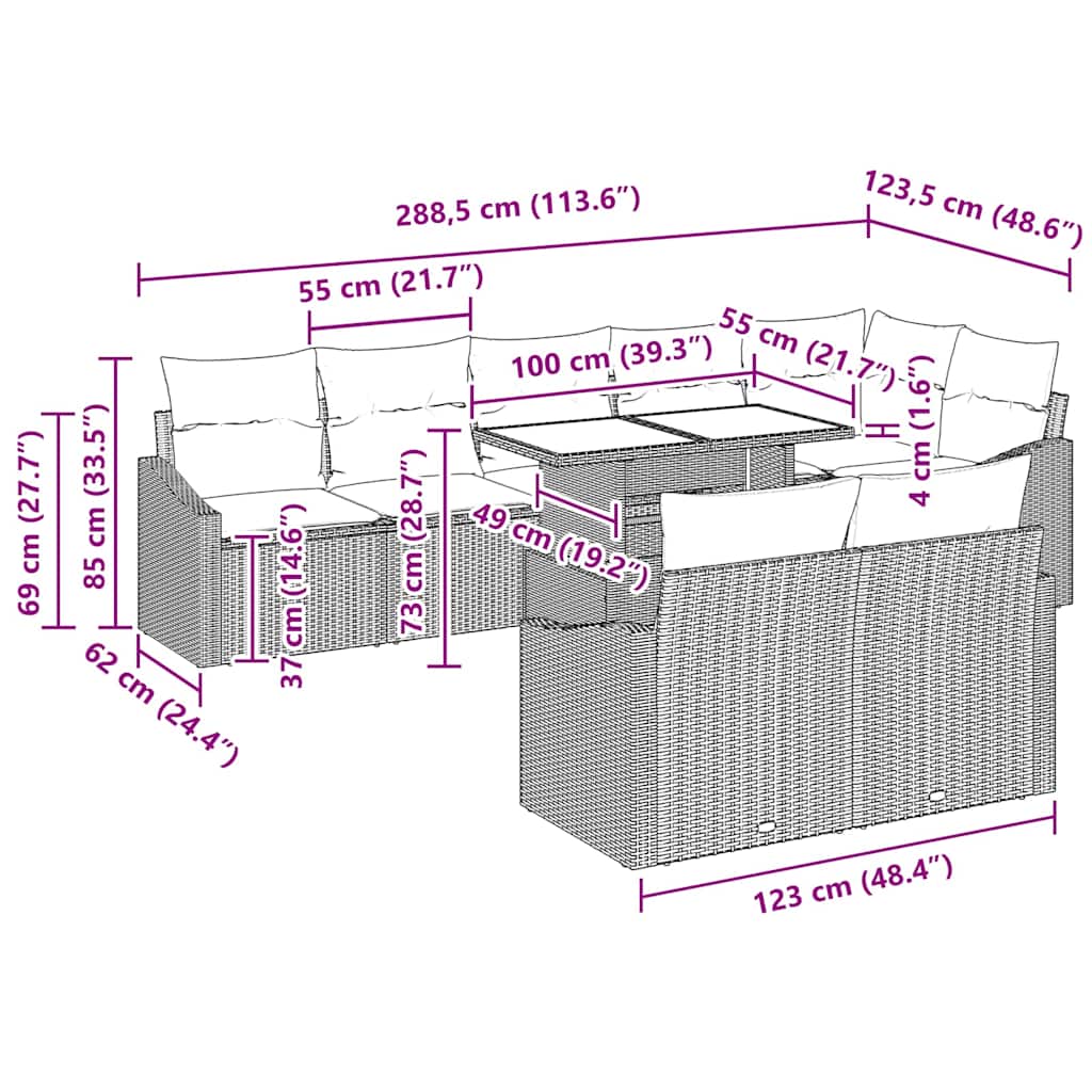 Garden Sofa Set with Cushion 9 pcs Black