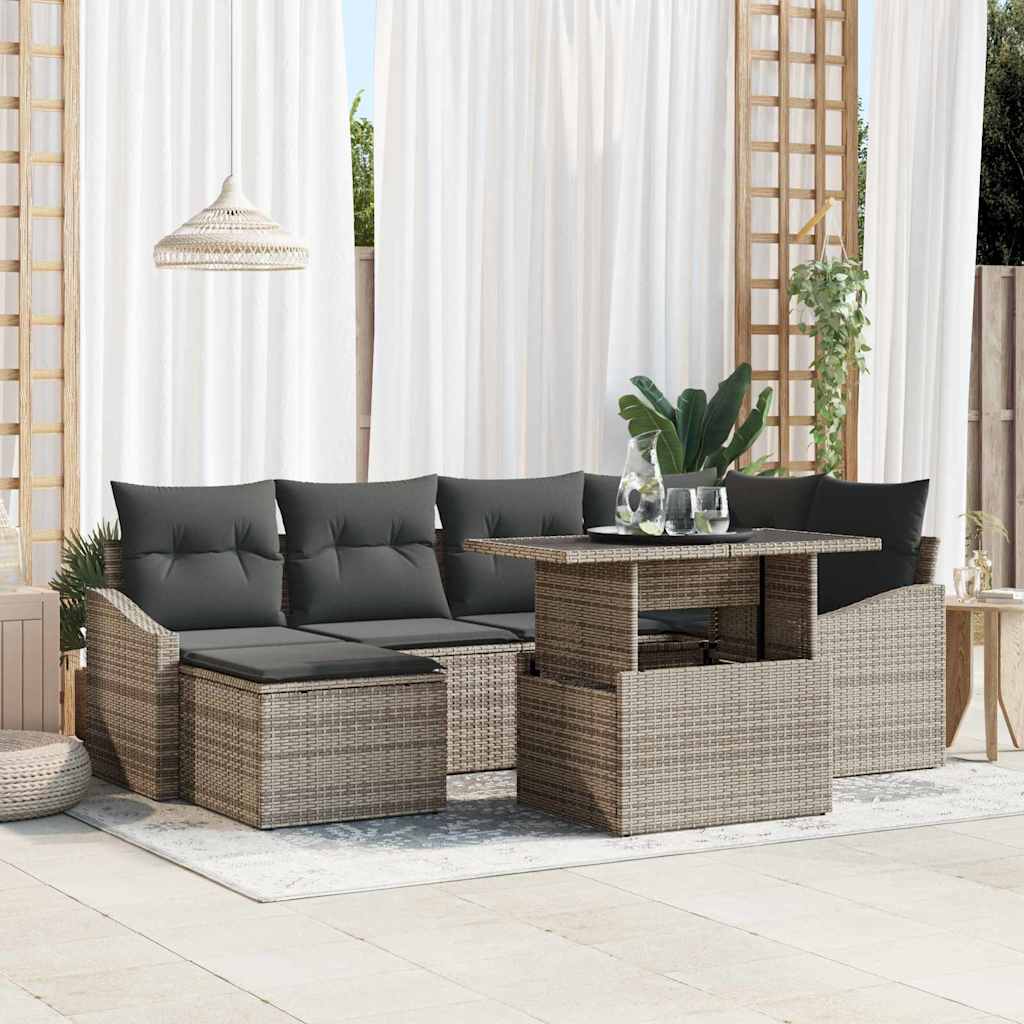 Garden Sofa Set 7 pcs Grey Poly rattan, powder-coated steel
