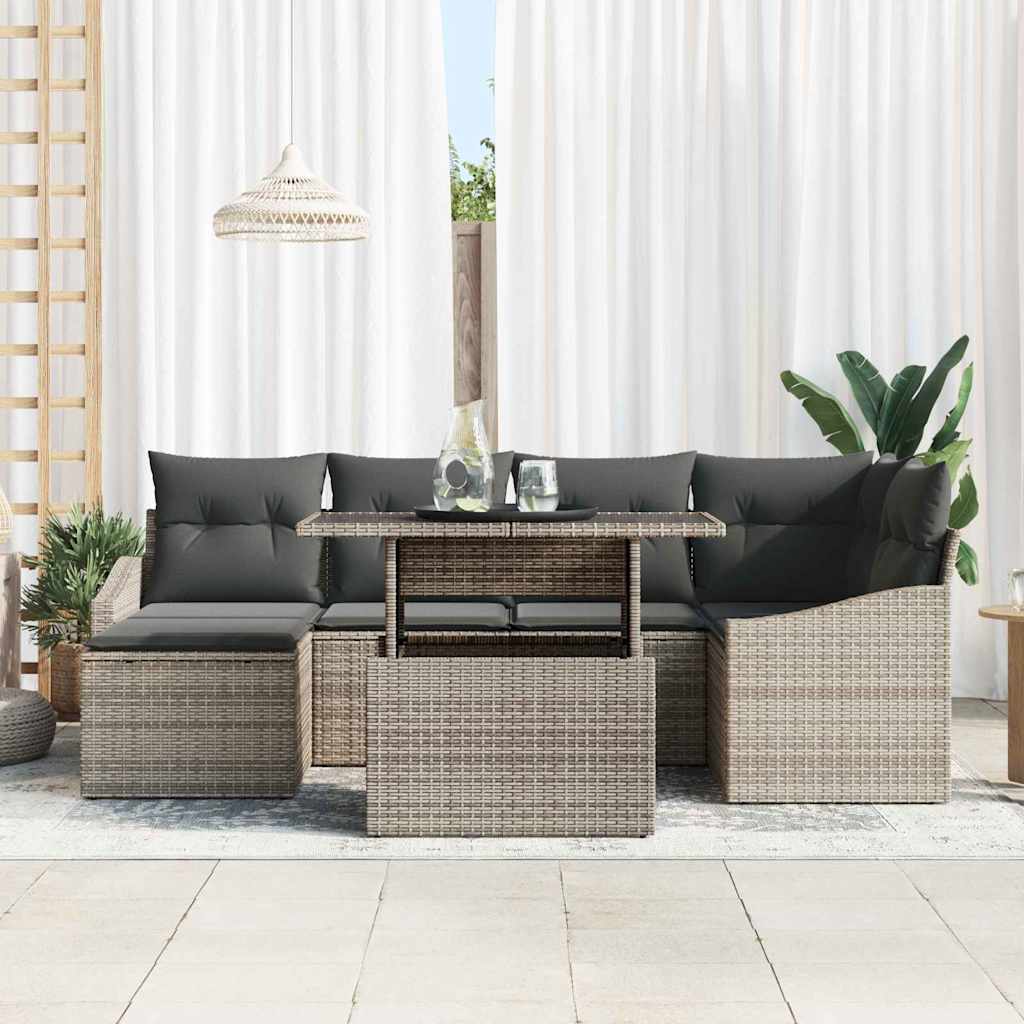 Garden Sofa Set 7 pcs Grey Poly rattan, powder-coated steel