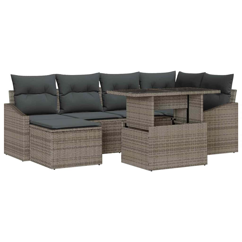 Garden Sofa Set 7 pcs Grey Poly rattan, powder-coated steel