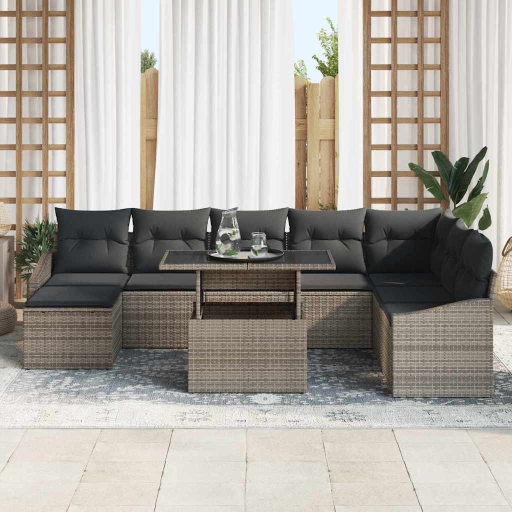 Garden Sofa Set 9 pcs Grey Poly rattan, powder-coated steel