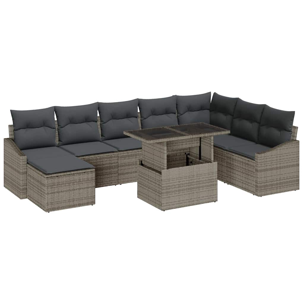 Garden Sofa Set 9 pcs Grey Poly rattan, powder-coated steel