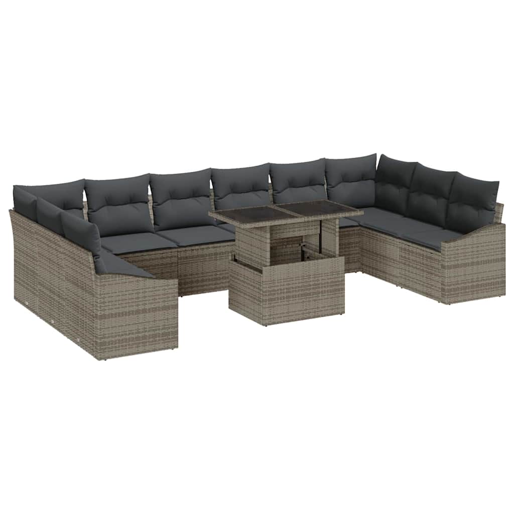 Sofa Set with Cushion Height Adjustable 11 pcs Grey Poly Rattan