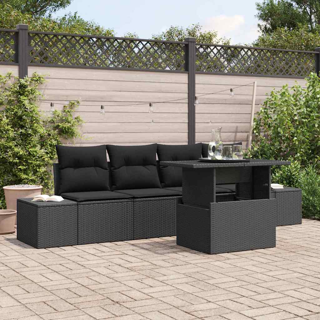 Garden Sofa Set with Cushion 5 pcs Black 100 x 55 x 73 cm
