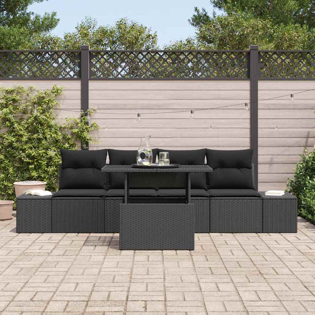 Sofa Set with Cushion Height Adjustable 5 pcs Black Poly Rattan