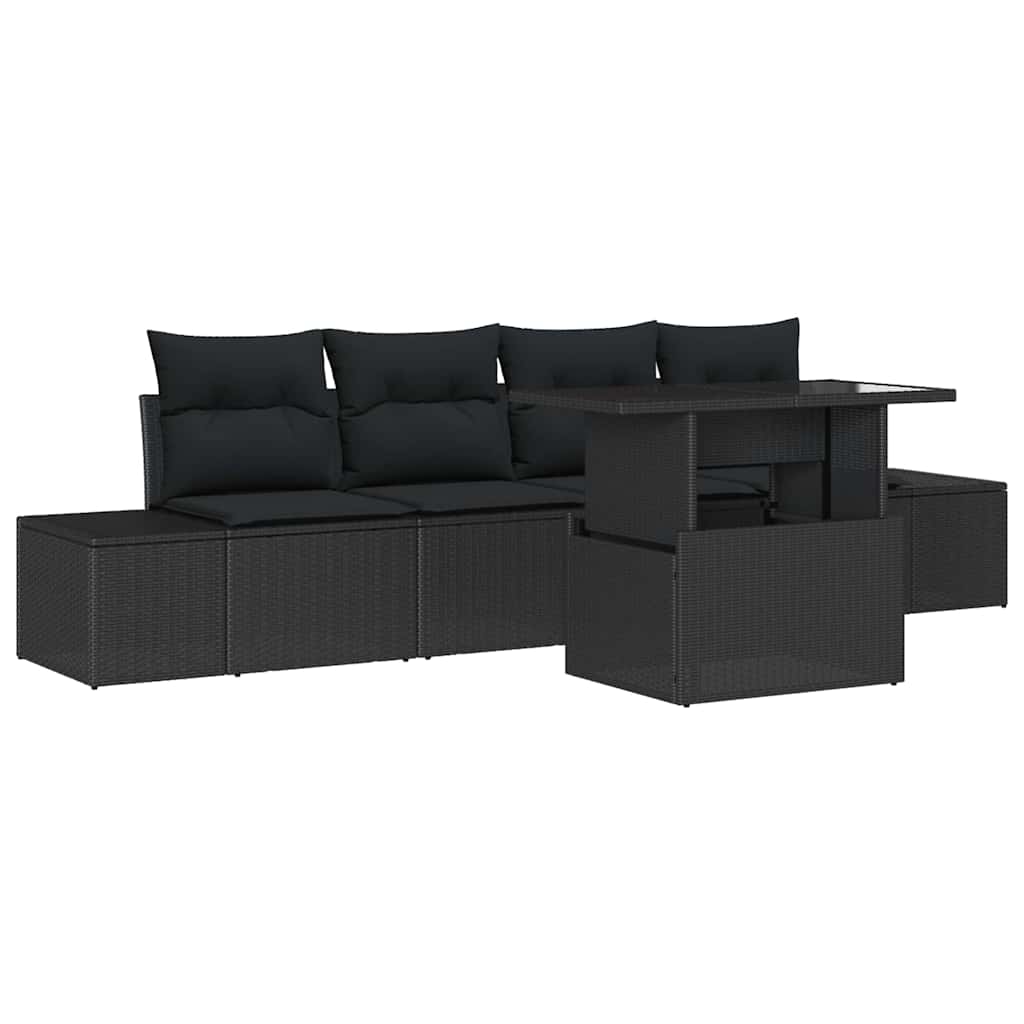 Sofa Set with Cushion Height Adjustable 5 pcs Black Poly Rattan