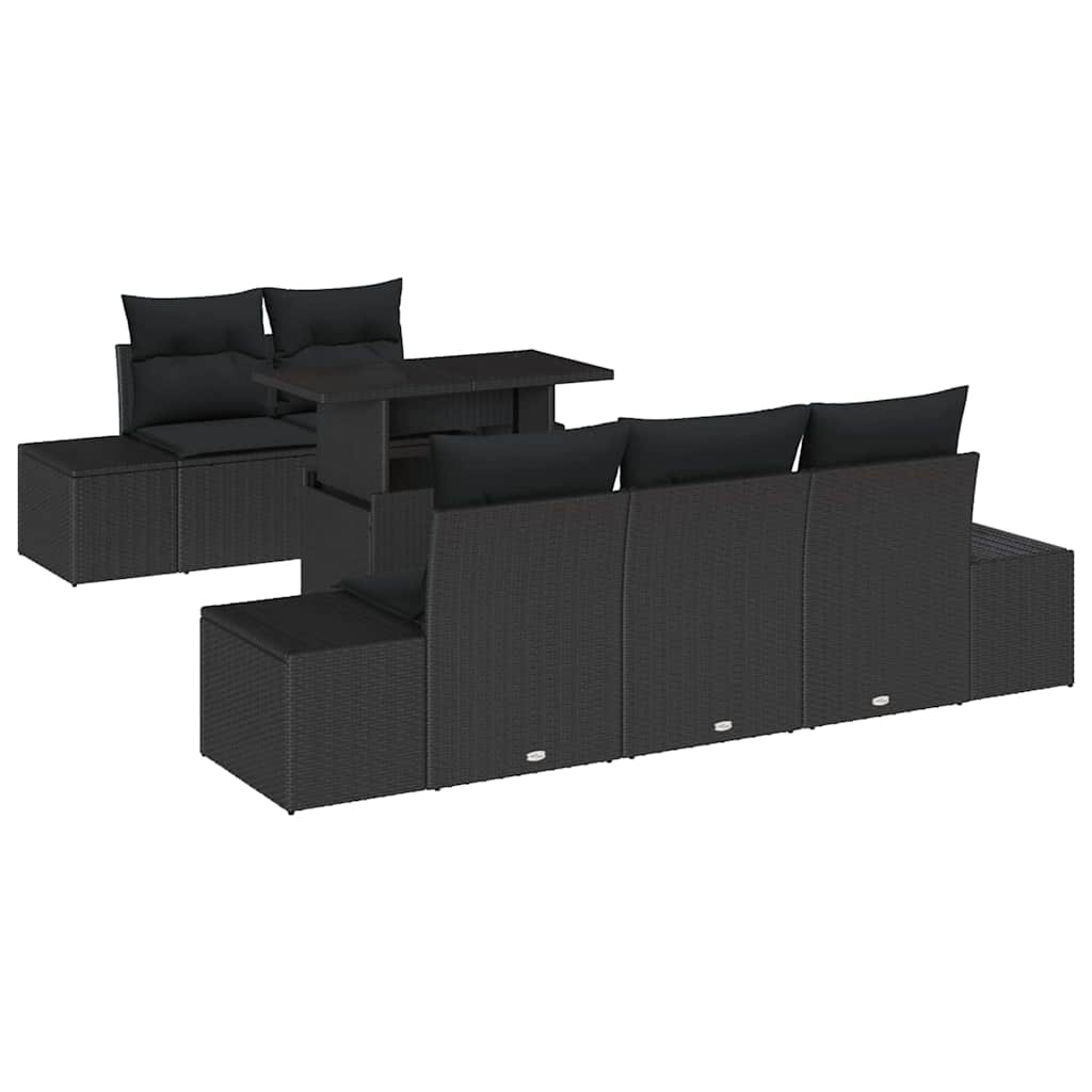 Sofa Set with Cushion Height Adjustable 6 pcs Black Poly Rattan