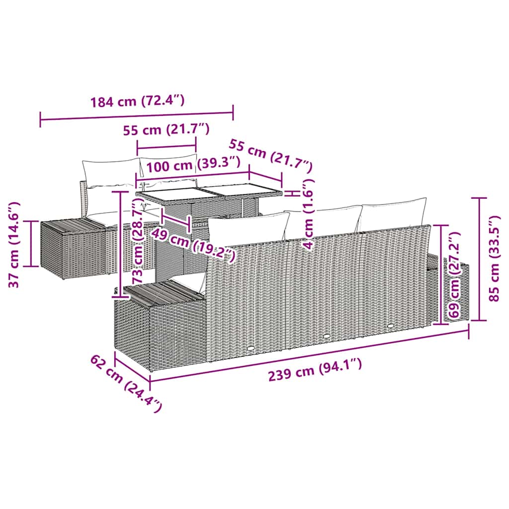 Sofa Set with Cushion Height Adjustable 6 pcs Black Poly Rattan