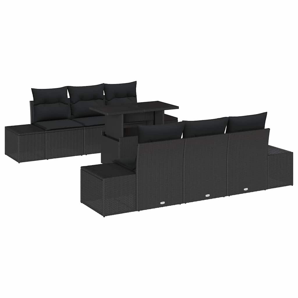 Sofa Set with Cushion Height Adjustable 7 pcs Black Poly Rattan