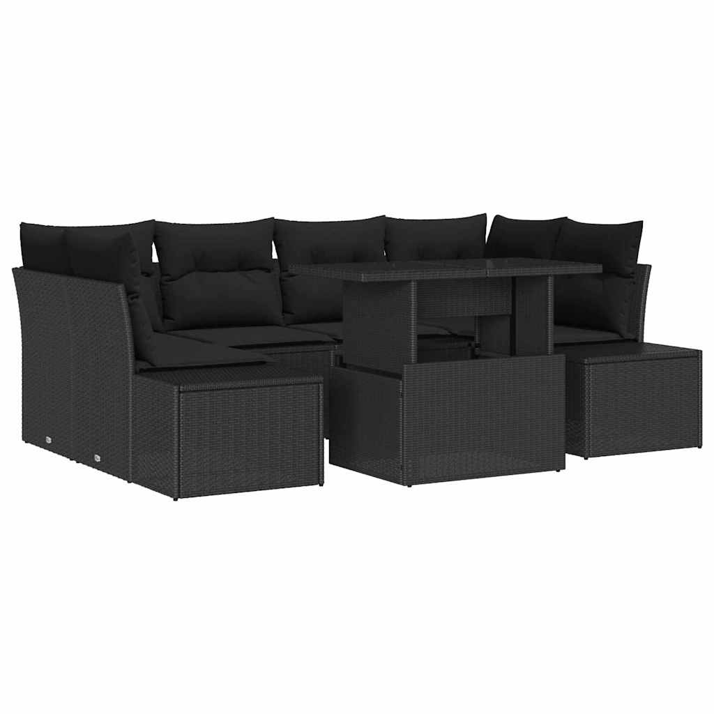 Garden Sofa Set with Cushion 7 pcs Black 100 x 55 x 73 cm