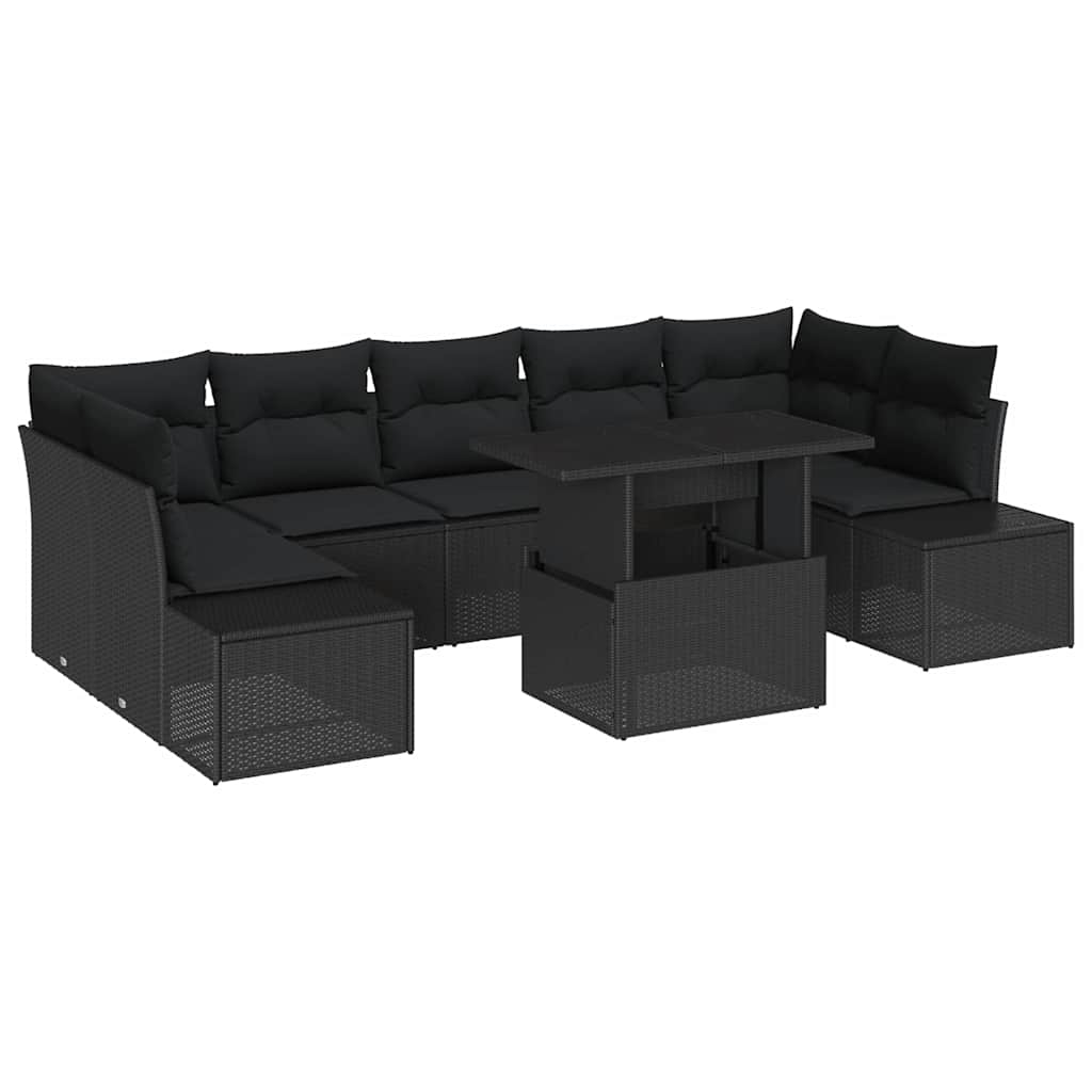 Garden Sofa Set with Cushion 8 pcs Black 100 x 55 x 73 cm