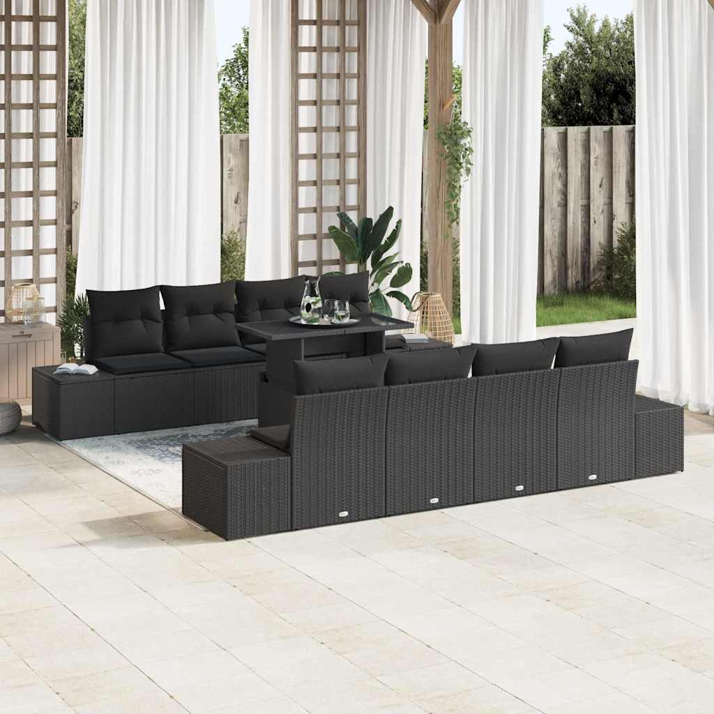 Sofa Set with Cushion Height Adjustable 7 pcs Black Poly Rattan