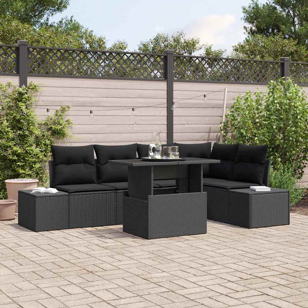 Garden Sofa Set with Cushion 6 pcs Black Poly rattan