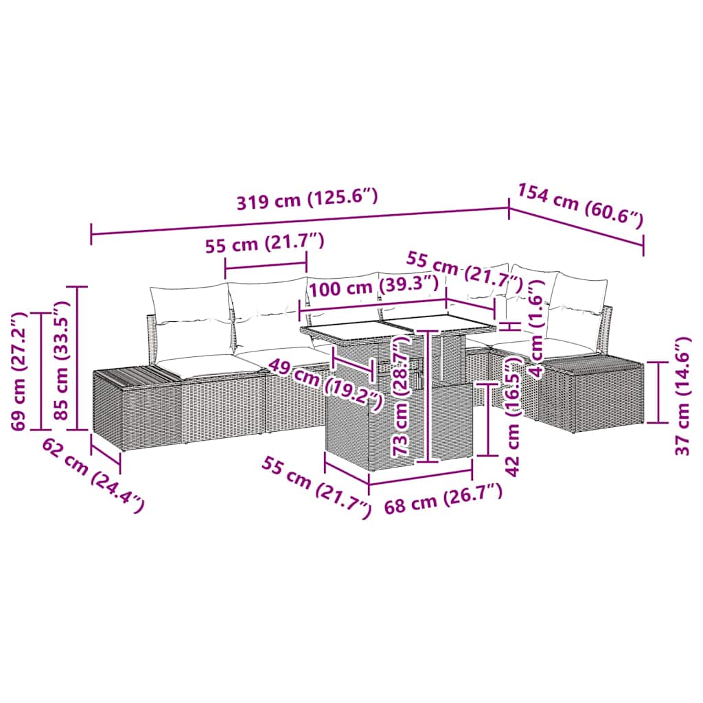 Garden Sofa Set with Cushion with Storage Manual 7 pcs Black