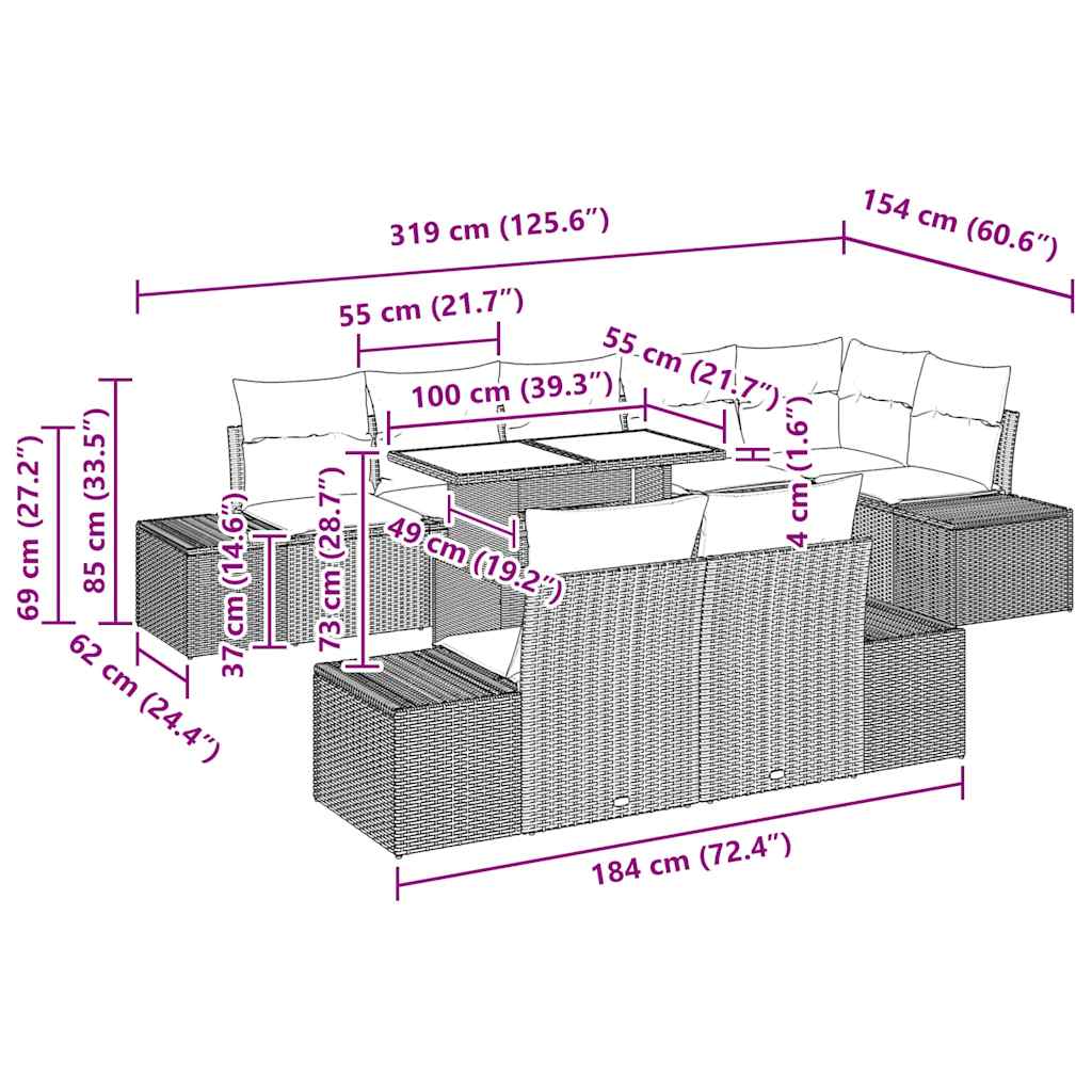 Garden Sofa Set with Cushion 9 pcs Black Poly Rattan