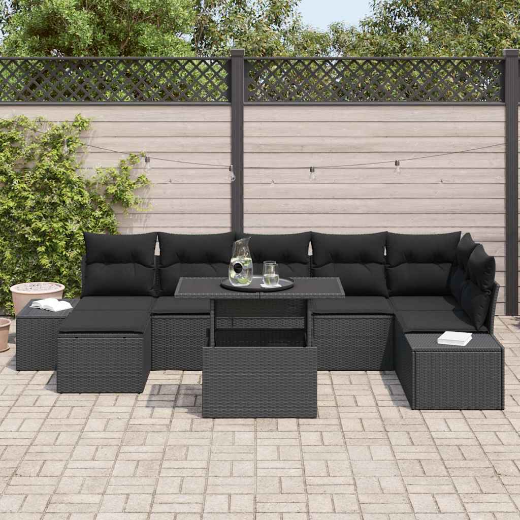 Garden Sofa Set with Cushion 8 pcs Black
