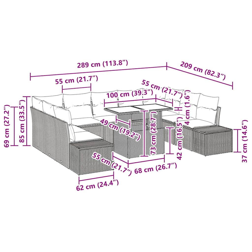 Garden Sofa Set with Cushion 10 pcs Black Poly Rattan