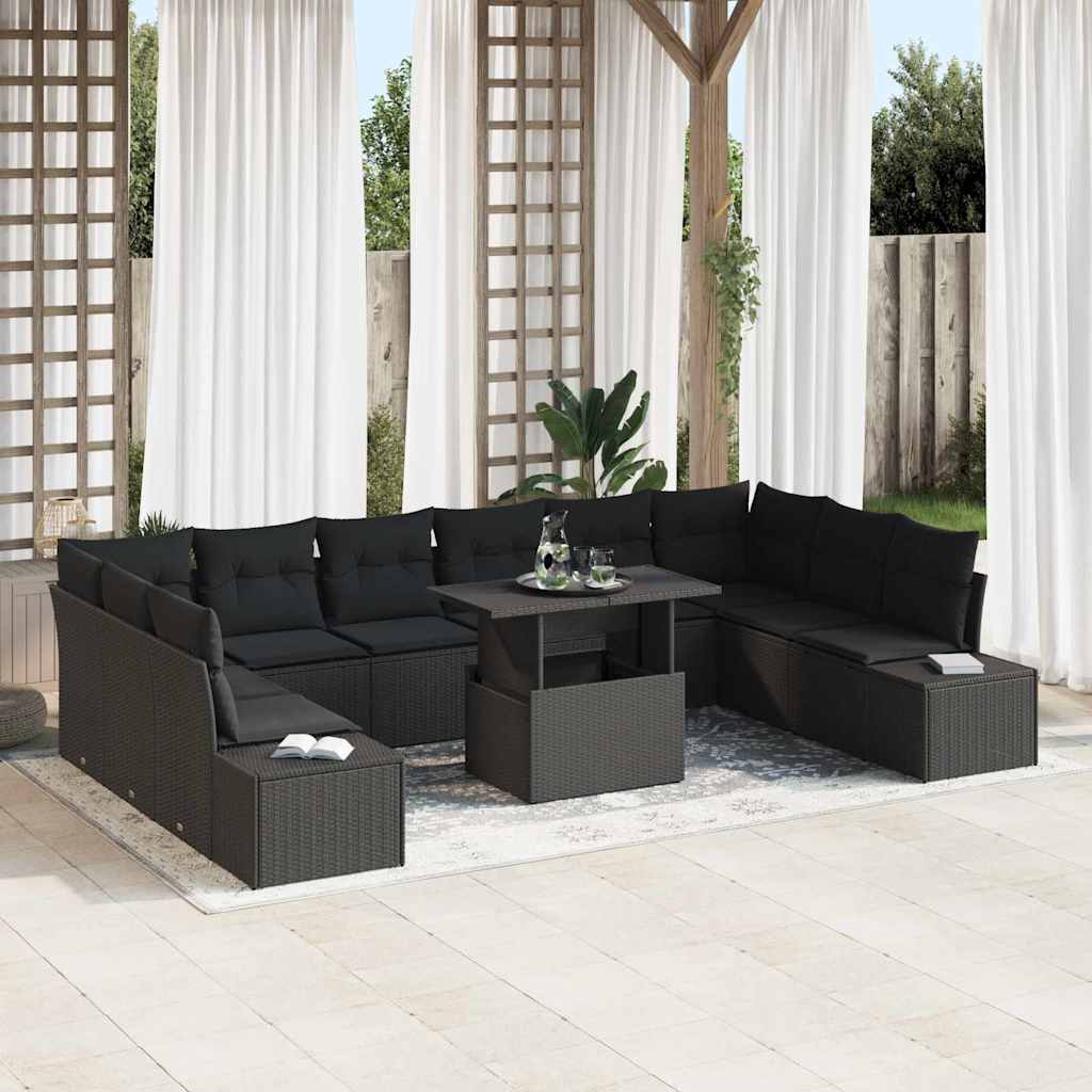 Garden Sofa Set with Cushion 11 pcs Black 100 x 55 x 73 cm