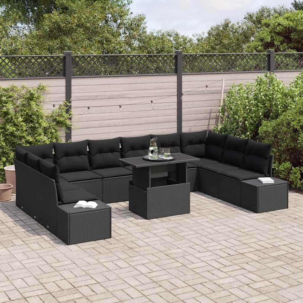 Garden Sofa Set with Cushion 11 pcs Black 100 x 55 x 73 cm