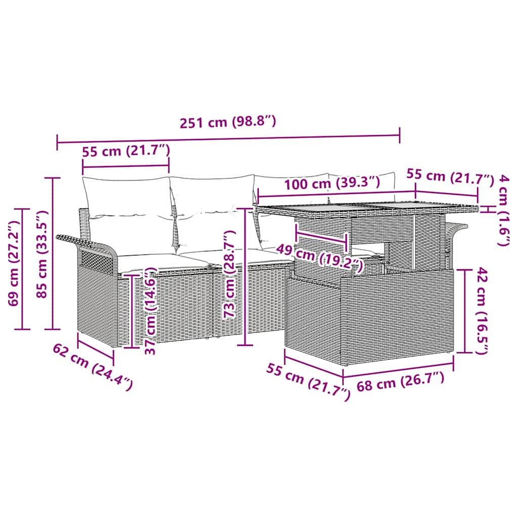 Garden Sofa Set with Cushion 5 pcs Grey 100 x 55 x 73 cm