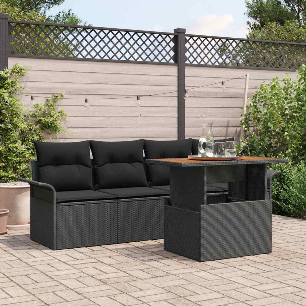 Garden Sofa Set with Cushion 5 pcs Black 100 x 55 x 73 cm