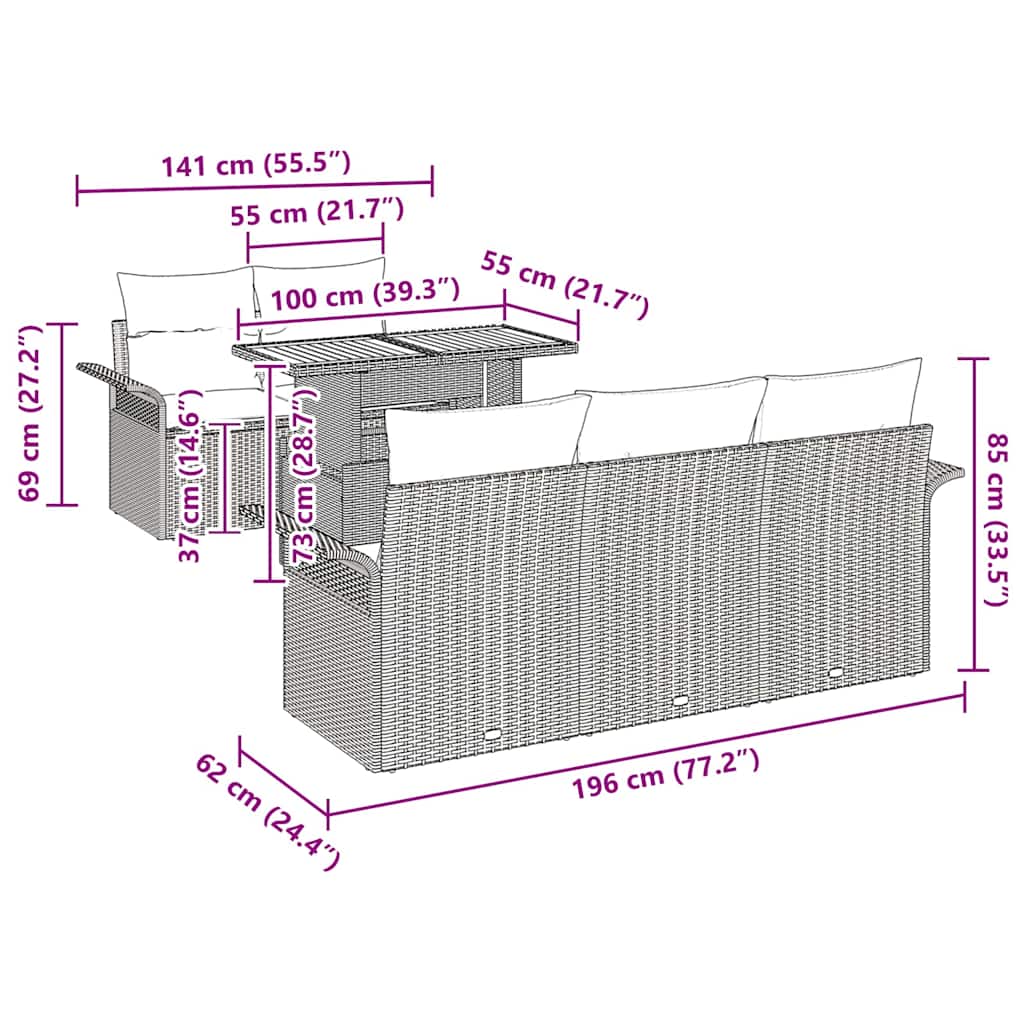 Garden Sofa Set with Cushion 6 pcs Black 100 x 55 x 73 cm