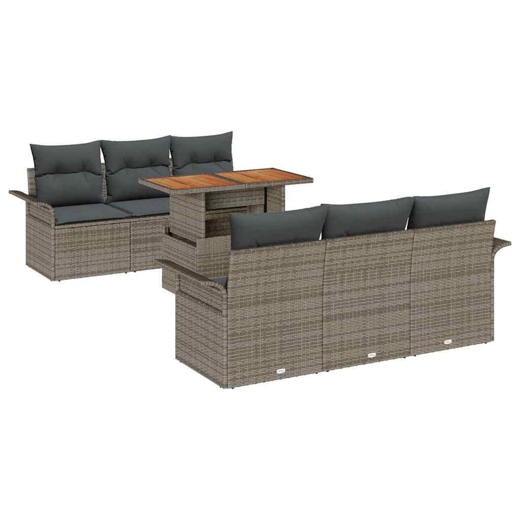 Garden Sofa Set 7 pcs Grey Poly rattan and powder-coated steel
