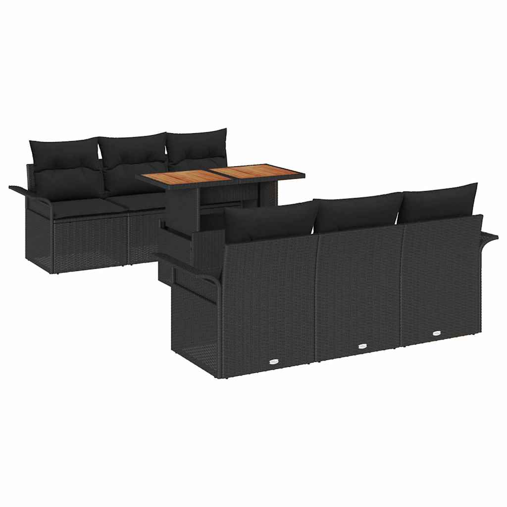 Garden Sofa Set 7 pcs Black Poly rattan and powder-coated steel
