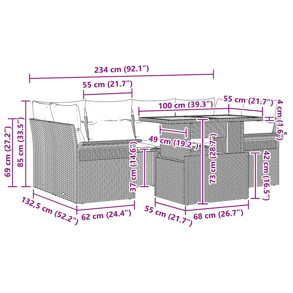 Garden Sofa Set with Cushion 7 pcs Black 100 x 55 x 73 cm