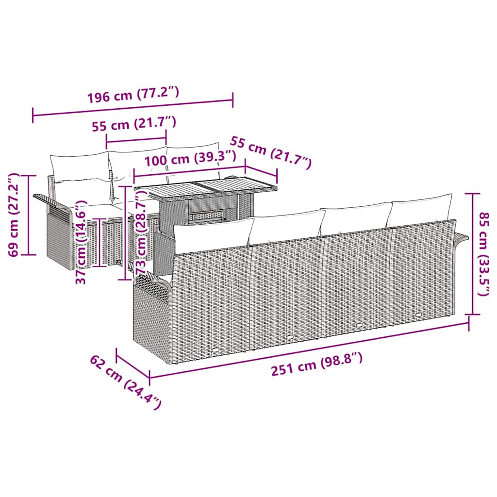 Garden Sofa Set with Cushion 8 pcs Grey 100 x 55 x 73 cm