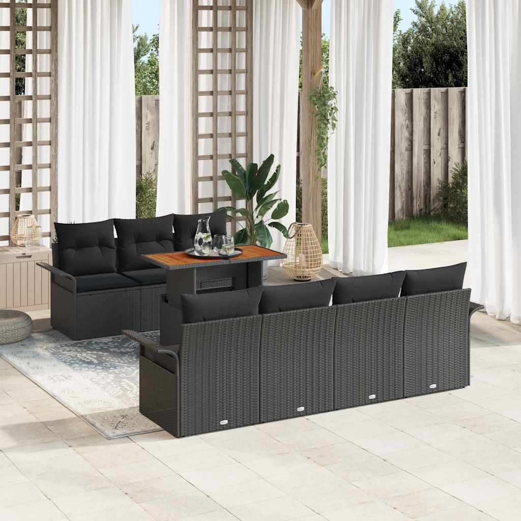 Garden Sofa Set with Cushion 8 pcs Black