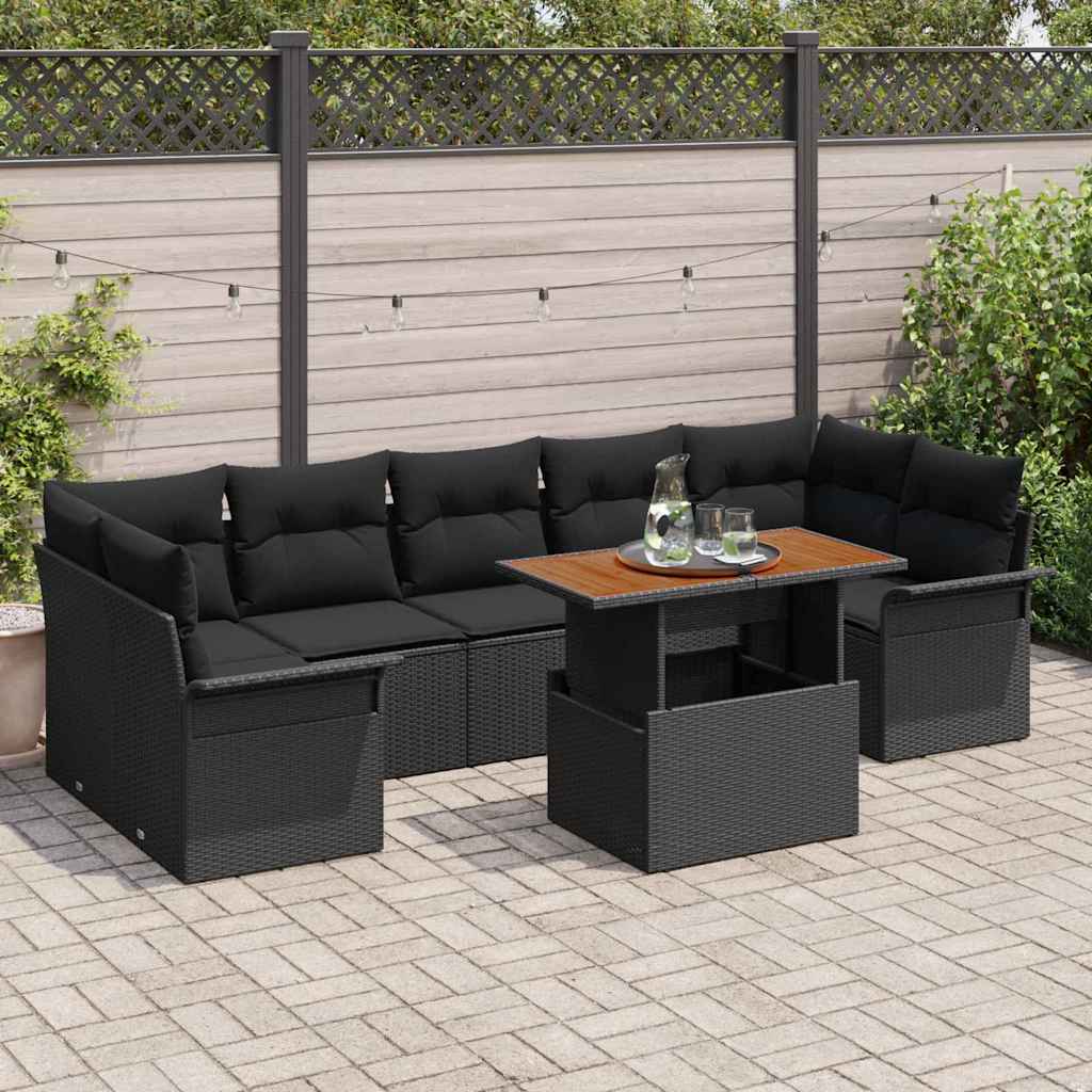 Garden Sofa Set with Cushion 8 pcs Black 100 x 55 x 73 cm