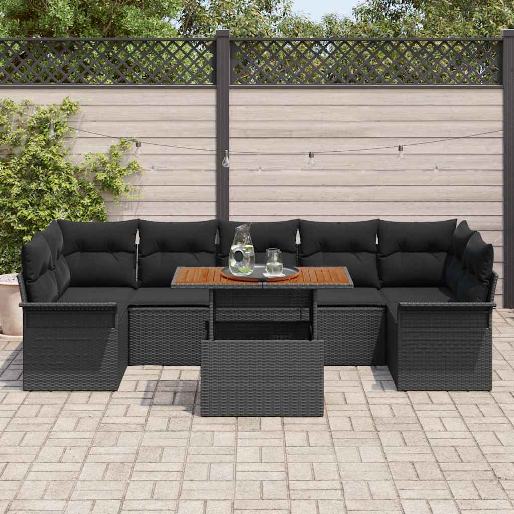 Garden Sofa Set with Cushion 8 pcs Black 100 x 55 x 73 cm