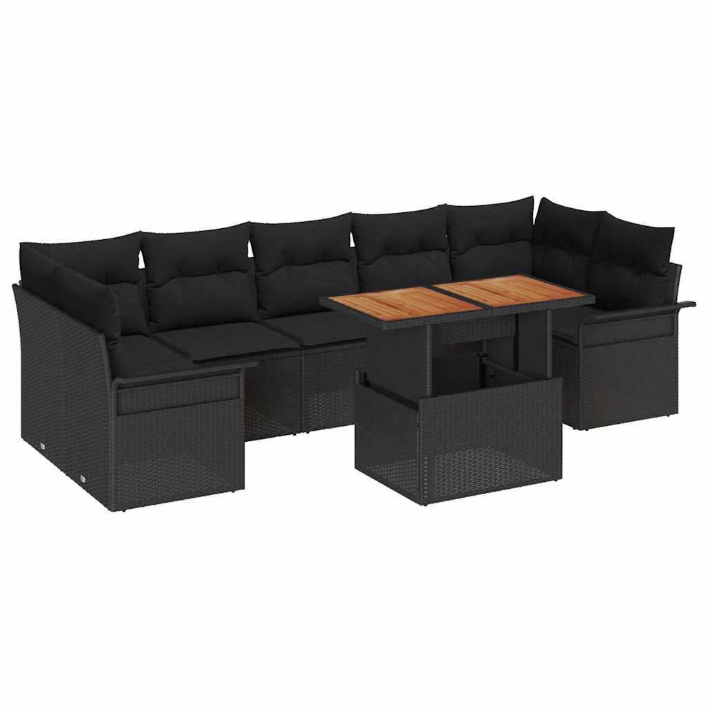 Garden Sofa Set with Cushion 8 pcs Black