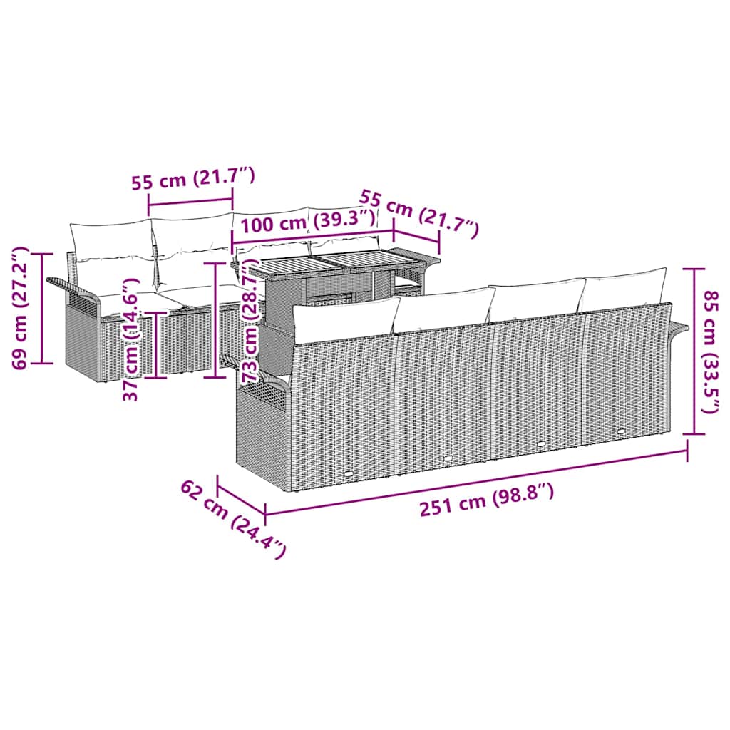 Garden Sofa Set with Cushion 7 pcs Black 100 x 55 x 73 cm