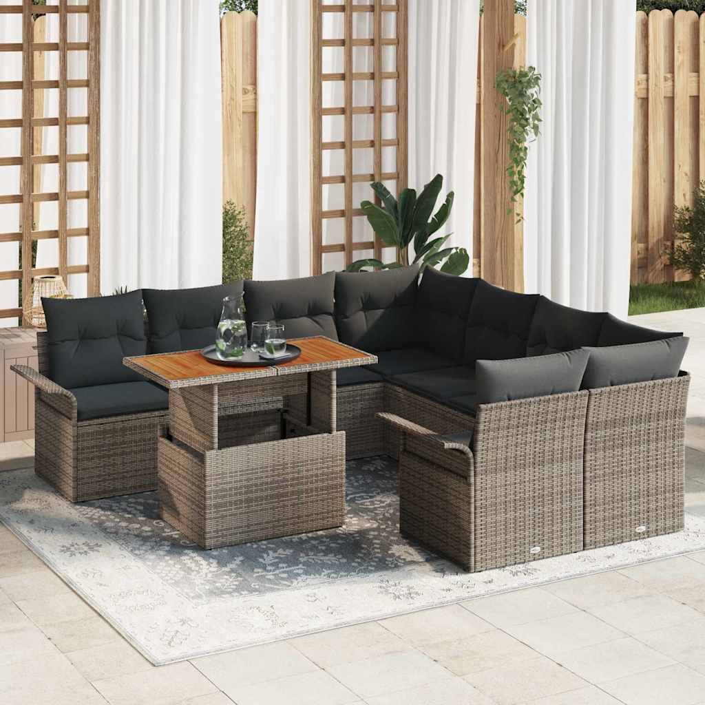 Garden Sofa Set with Cushion Manual 9 pcs Grey