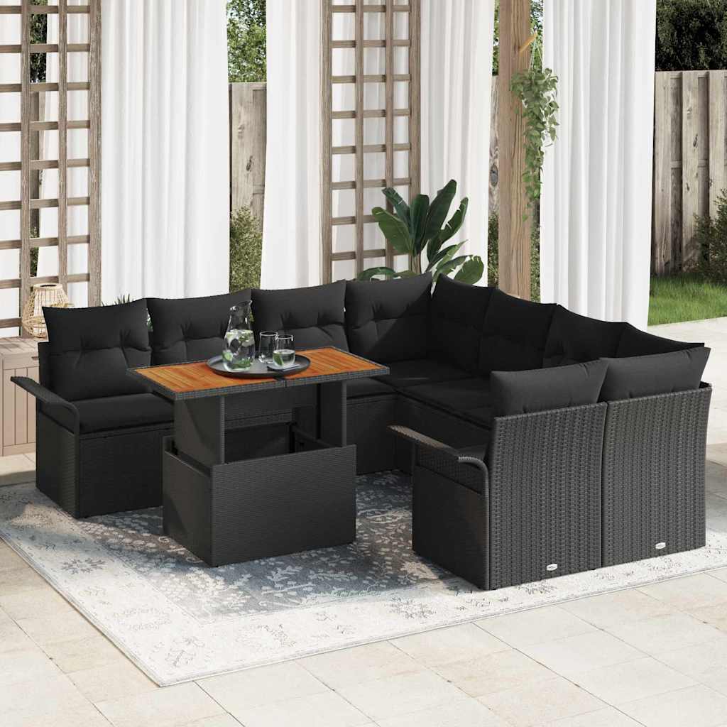 Garden Sofa Set with Cushion 9 pcs Black
