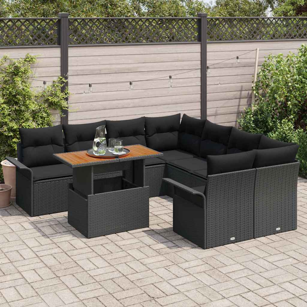 Garden Sofa Set with Cushion 9 pcs Black