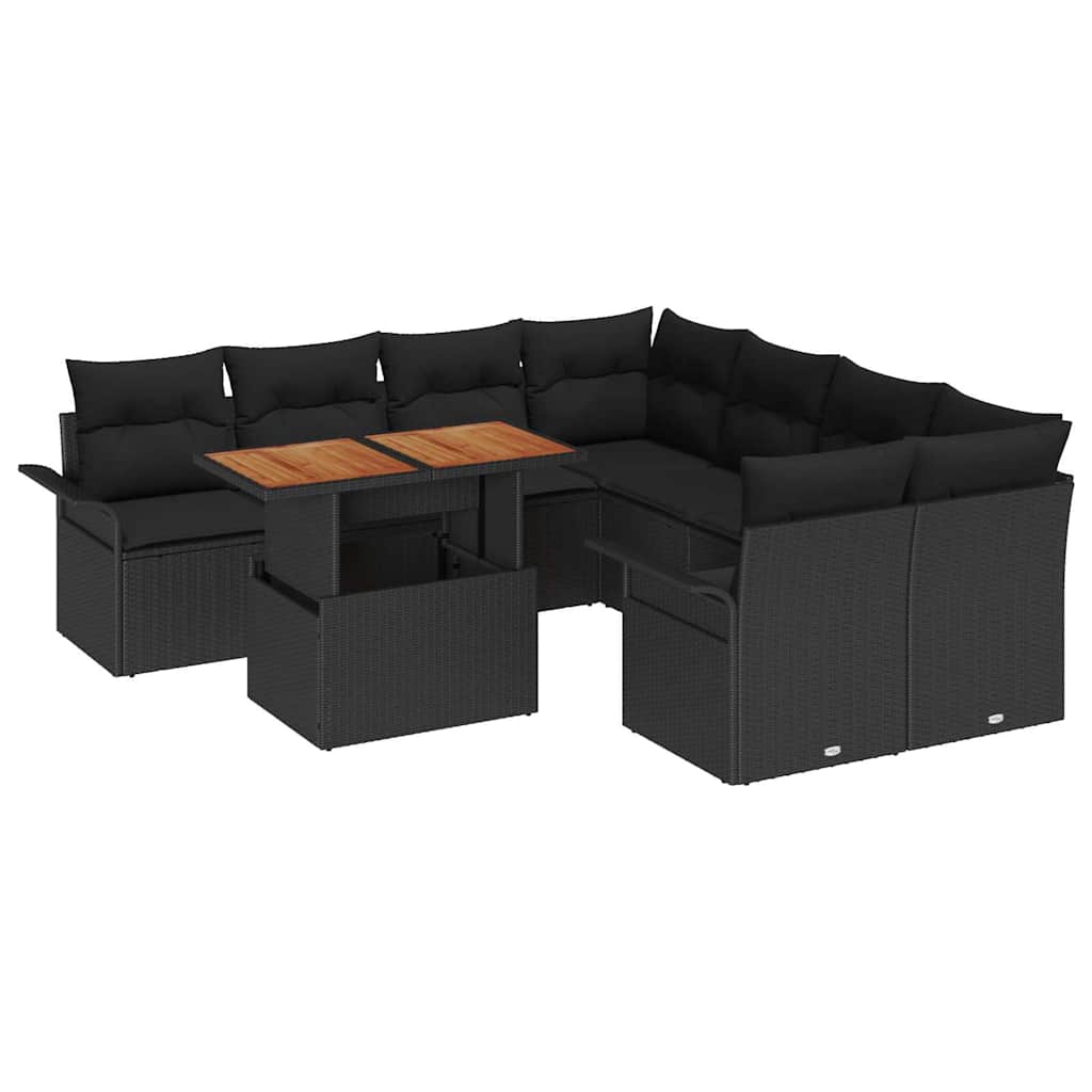 Garden Sofa Set with Cushion 9 pcs Black