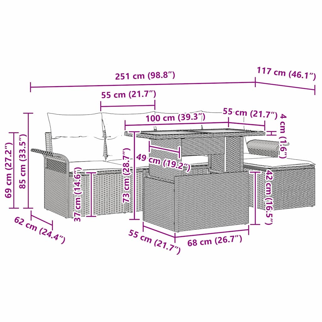 Garden Sofa Set with Cushion 6 pcs Black